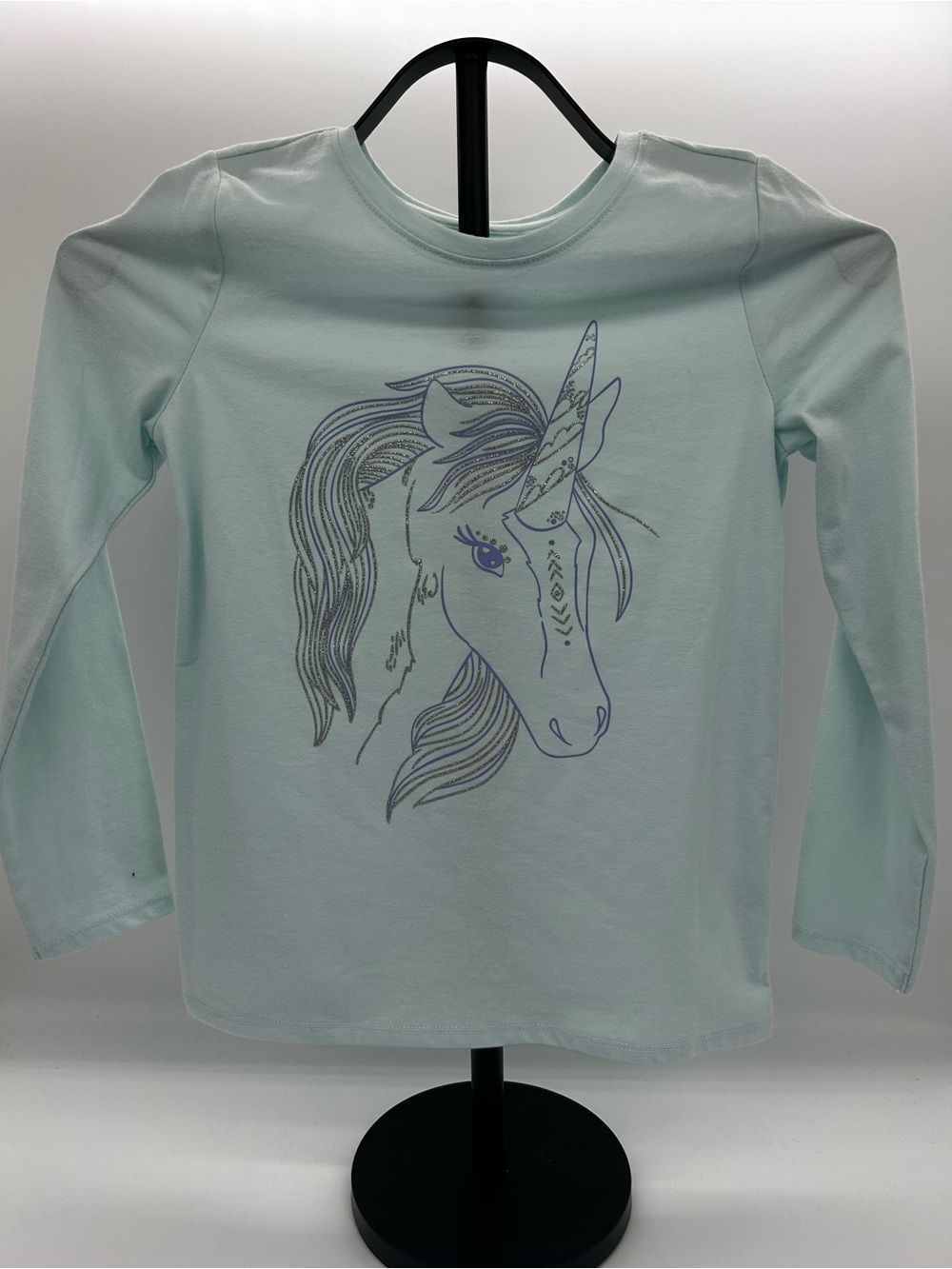 Cat & Jack Mint Long-Sleeve Unicorn Tee M (7/8)
